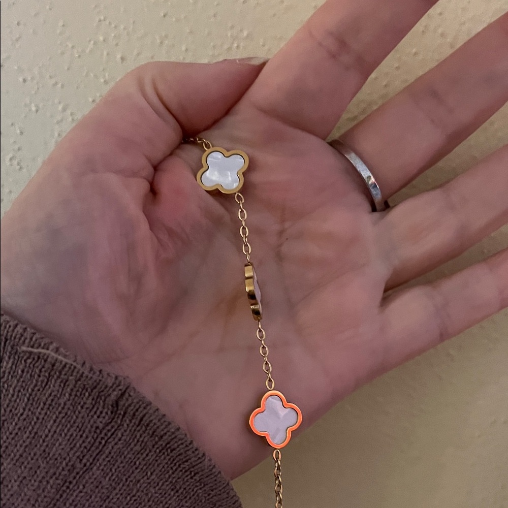 Gold and White Clover Charm Bracelet